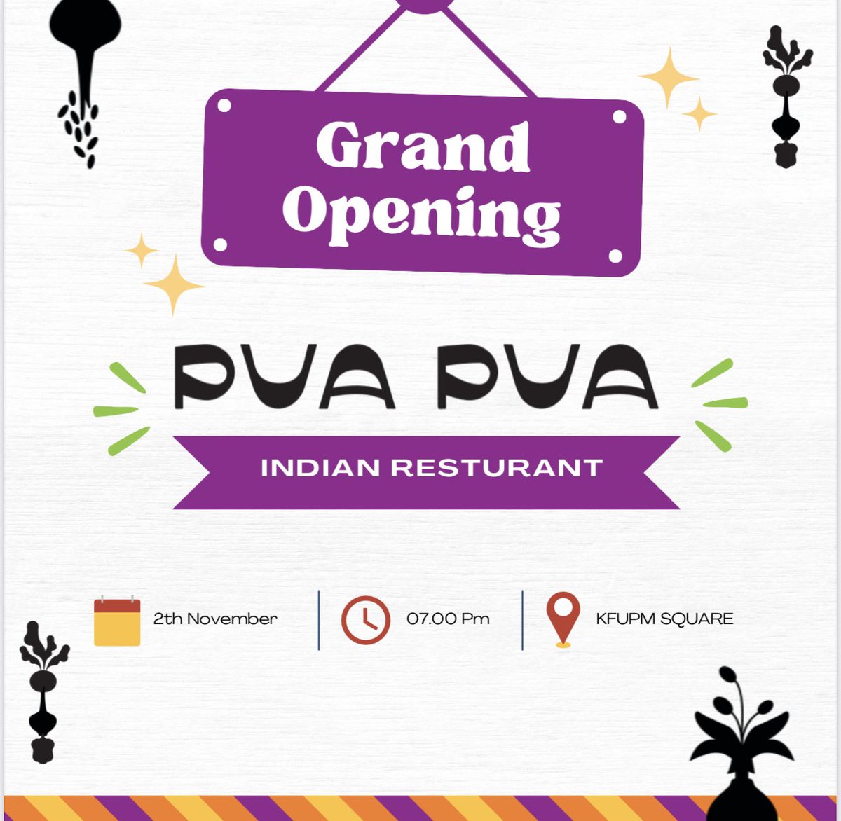 Finally #Pua_Pua (Indian Kitchen) is now open in #KFUPM_Sqaure
You can order now from our branch or through @kfupm_delivery app
اخيراً تم افتتاح #پوا_پوا (المطبخ الهندي) في #الجامعة_سكوير 
يمكنكم الطلب من الفرع او من تطبيق @kfupm_delivery 
#KFUPM