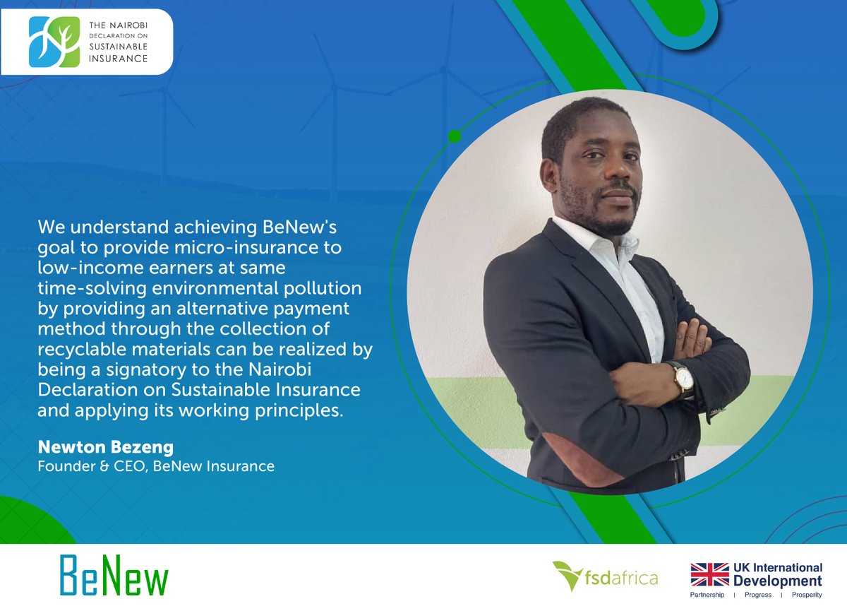 Thrilled to welcome @InsuranceBeNew to the @NDS_insurance family! CEO @newtonbezeng aligns with our mission to provide micro-insurance to low-income earners while tackling environmental pollution. Together, we're stronger! 🌍#BeNewInsurance