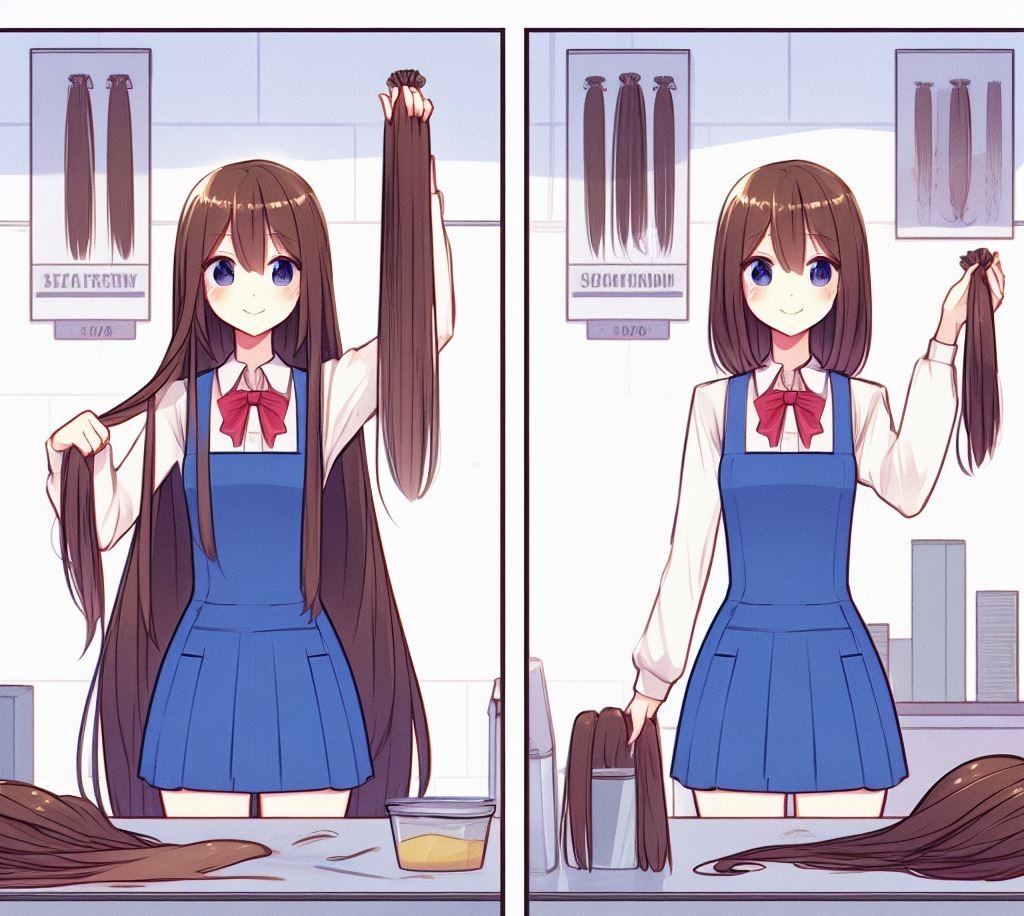 Hu_AIHaircut's tweet photo. Donating Hair? 😍
#BingAI #bingimagecreator #AnimeArt #animegirl #haircut #AIart #longhair #shorthair #bobbedhair #longtoshorthair #beforeafter #hair #hairstyle #AIgirl #girl https://t.co/UvtCZtSVC1