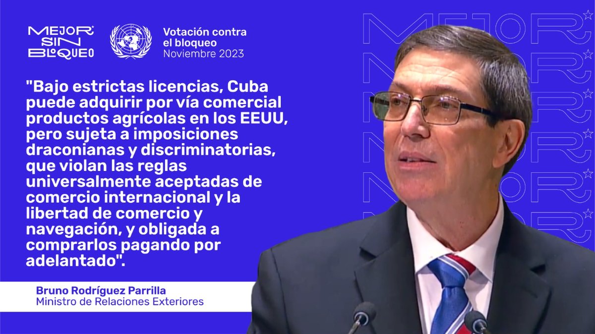 cubavsbloqueo's tweet photo. El canciller Bruno Rodríguez Parrilla denuncia las mentiras que EEUU ha esbozado para justificar el ilegal y criminal #BloqueoGenocida contra Cuba.

#MejorSinBloqueo https://t.co/OCOoAfGVpr