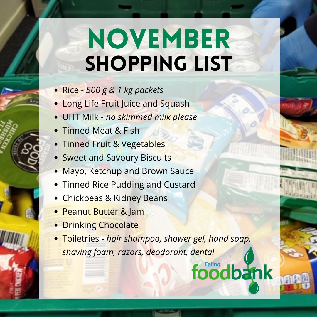 It's November and it's time for a new shopping list. Thank you so much for your donations; we couldn't manage without your support! If you're already thinking about Christmas, our Christmas Shopping List will appear here tomorrow!