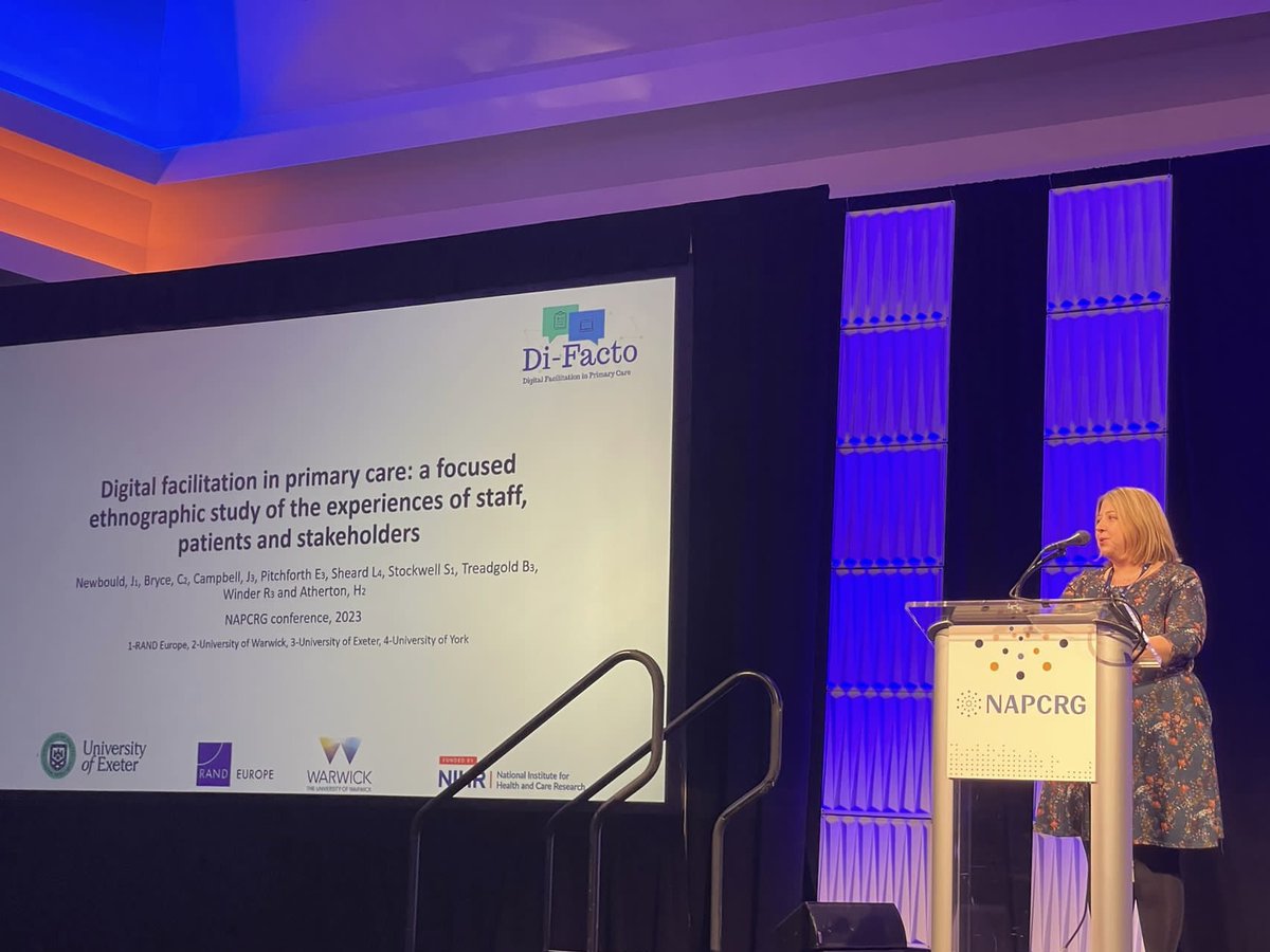 RANDEurope's tweet image. Today, our research leader and @sapcacuk prizewinner Jenny Newbould was honoured to present in the international plenary session of the @NAPCRG conference.

She presented on digital facilitation in #PrimaryCare, a joint project with @UniofExeter and @uniofwarwick.
