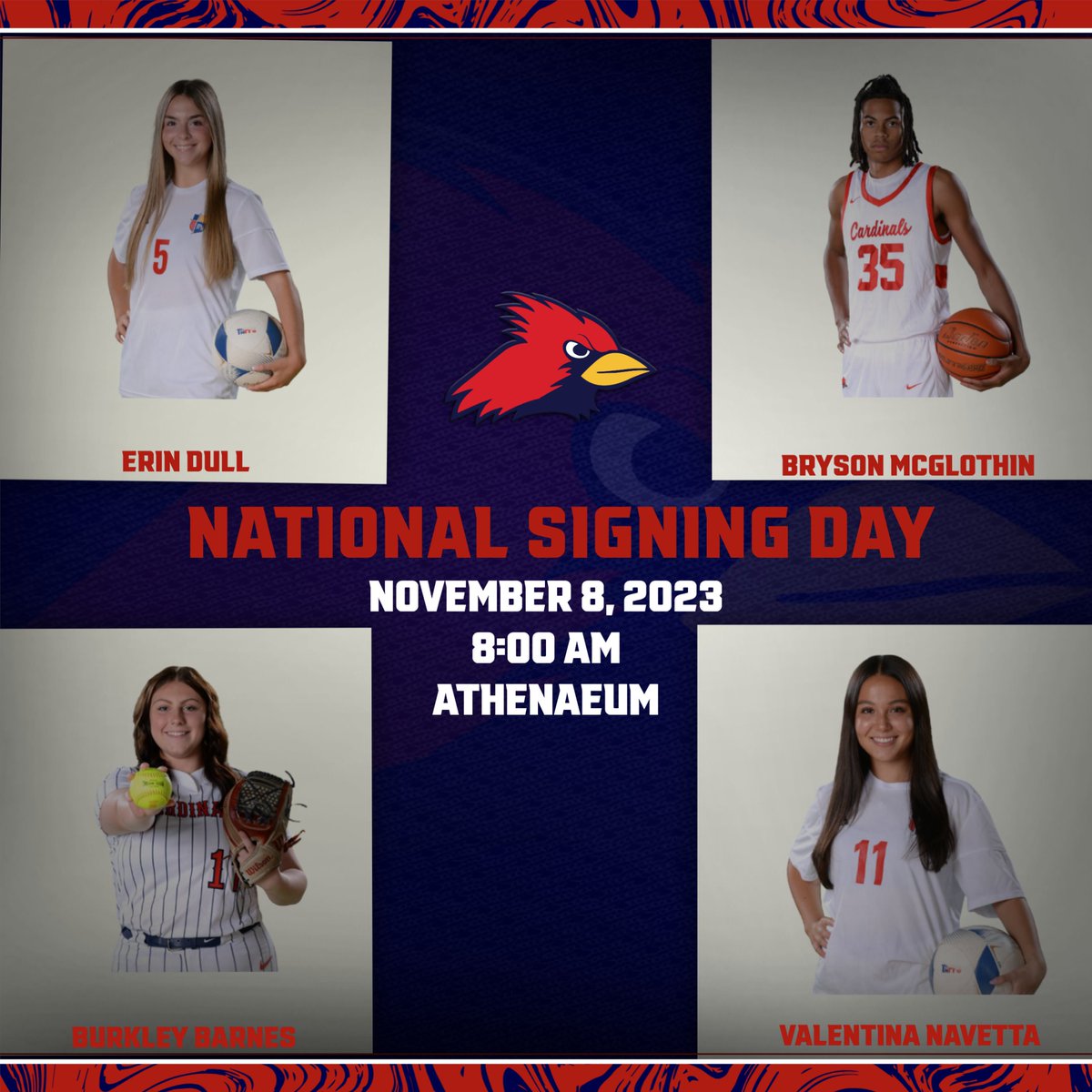 Looking forward to celebrating these four Cardinals next week! <a href="/JPIIHOOPS/">JPII Men’s Hoops</a> <a href="/LadyCard_Soccer/">Lady Cardinal Soccer</a> <a href="/JPIIHS_SOFTBALL/">JPIIHS Softball</a>