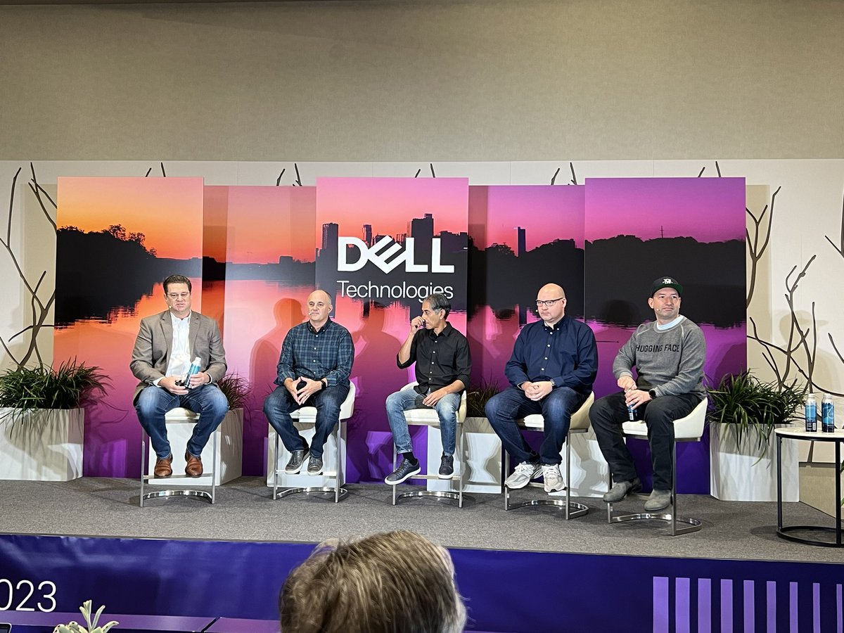 matteastwood's tweet photo. Now onto the partner panel at #DellTechSummit β¦ @DellTech has always had a Build-Buy-Partner innovation model and AI is no different. Great to see @nvidia @Meta @IBM and @huggingface join the discussion with @JeffBoudreau3 and share where/how they are collaborating. https://t.co/9FkJXUTBr6