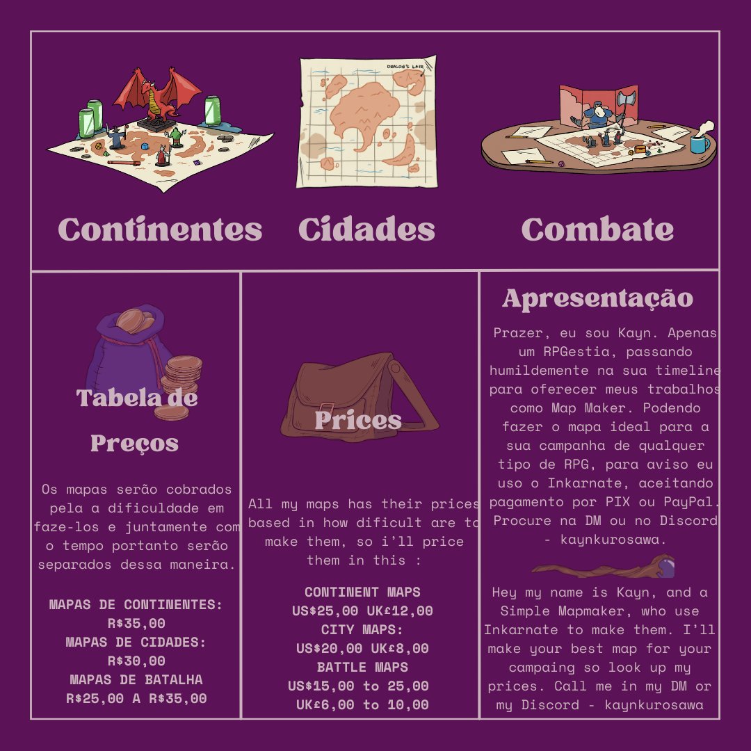 Kayn0202's tweet photo. Hellow, I'm Kayn a guy who make some TTRPG maps, so i'm openning Comissions, so with you have some interesting, send me a mesage in DM
#ttrpg #dungeonmaster #fantasymap #tabletoprpg #dndmaps #worldbuilding #fantasymaps #rpgmap #mapmaking #dndart #map #tabletopgames #inkarnate https://t.co/yL0hAghQPA