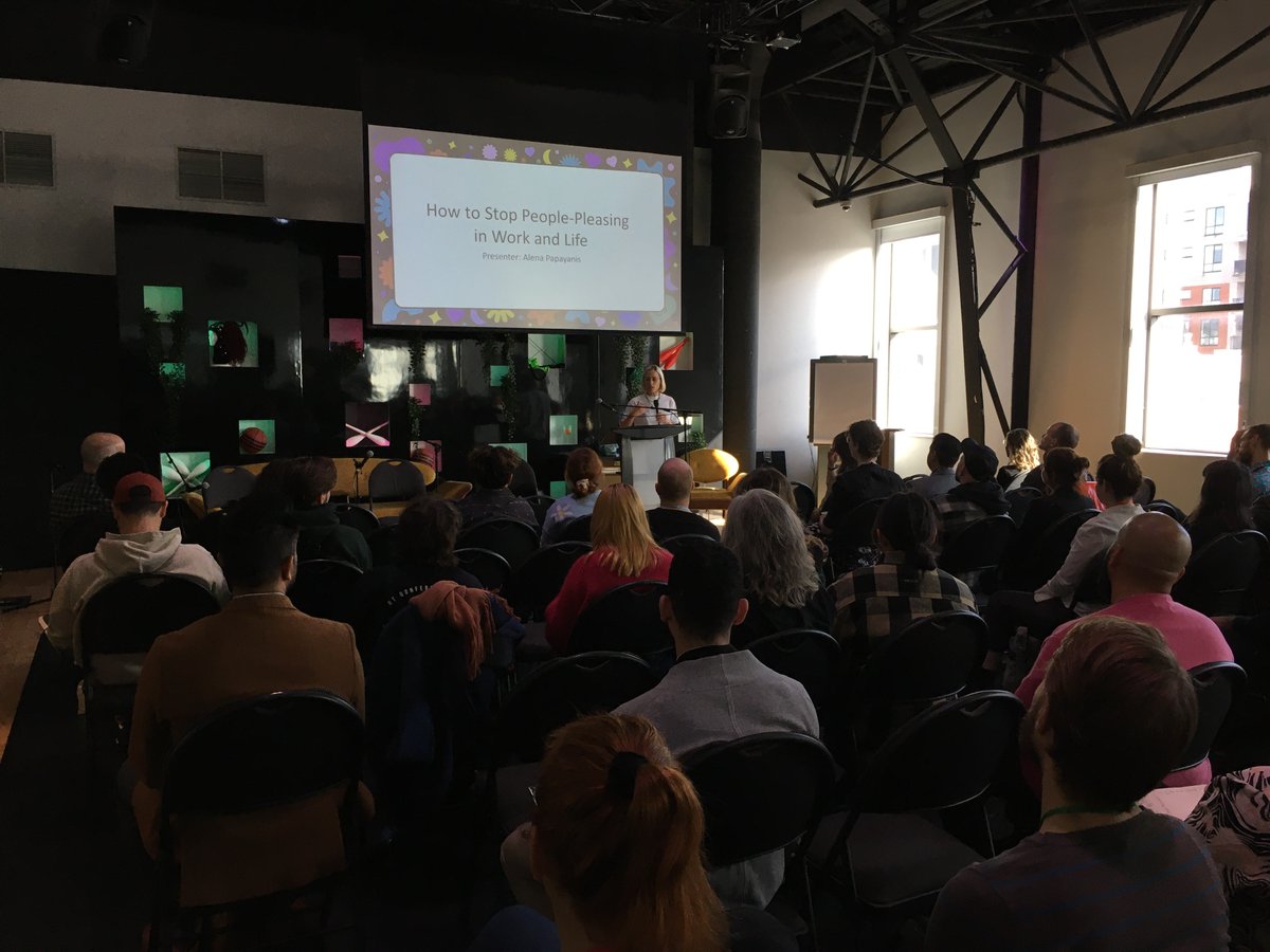 Happening now for the #QTQ2023 Leadership Track: "How to Stop People-Pleasing at Work and in Life" with <a href="/APapayanis/">Alena Papayanis (she/her)</a> ✍️💡

"Some of us people-please because we felt small as kids. Others do it to feel needed. The goal is not to let guilt be our compass or to guide our decisions."