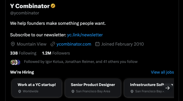 Interesting, didn't know that Twitter/X now support #joblistings in the account's profile page.