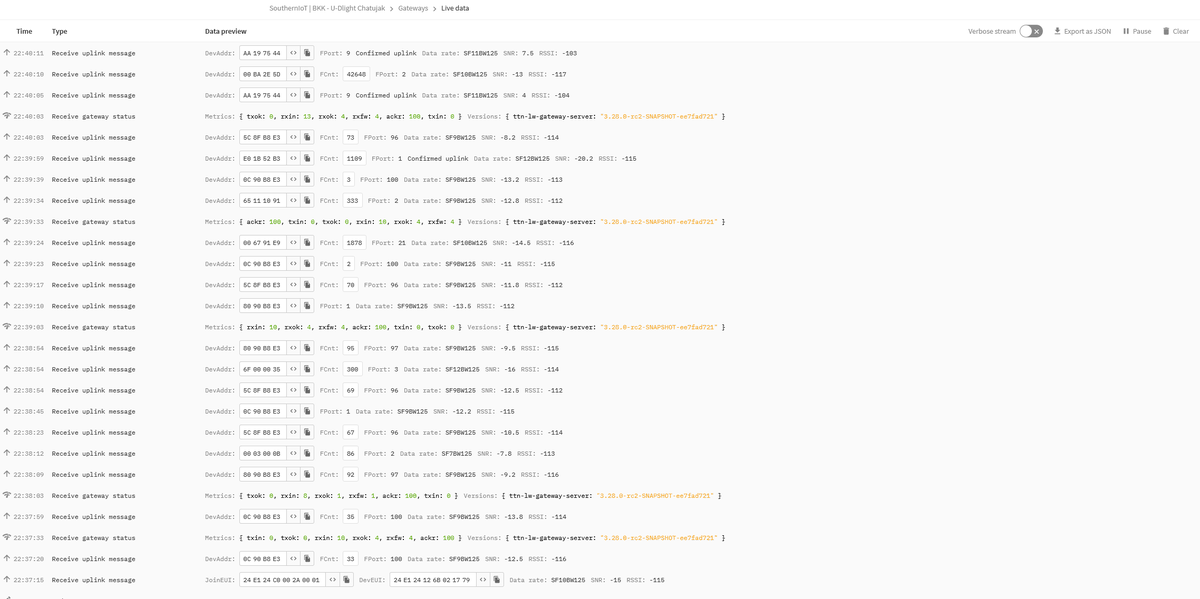 After we deployed modified SenseCAP M1 around Bangkok area yesterday, Now people is starting to use their LoraWAN device on our free Chirpstack network and The Things Network.

Damn I feel so happy!!

#LoraWAN #IoT #helium #LoraWANAlliance #Thailand #Bangkok