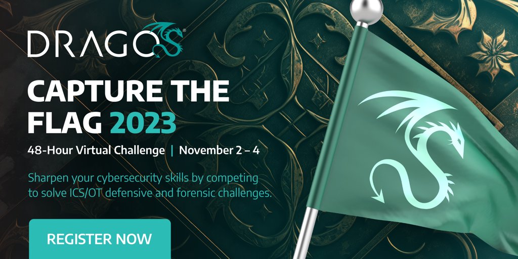 Let the games begin! The Capture the Flag Virtual Challenge starts now. Put your ICS/OT cybersecurity skills to the test by solving real-world defensive challenges. It is not too late to register→ hubs.la/Q026_Rrs0 #DragosCTF #DISC2023 #ICSsecurity #OTsecurity
