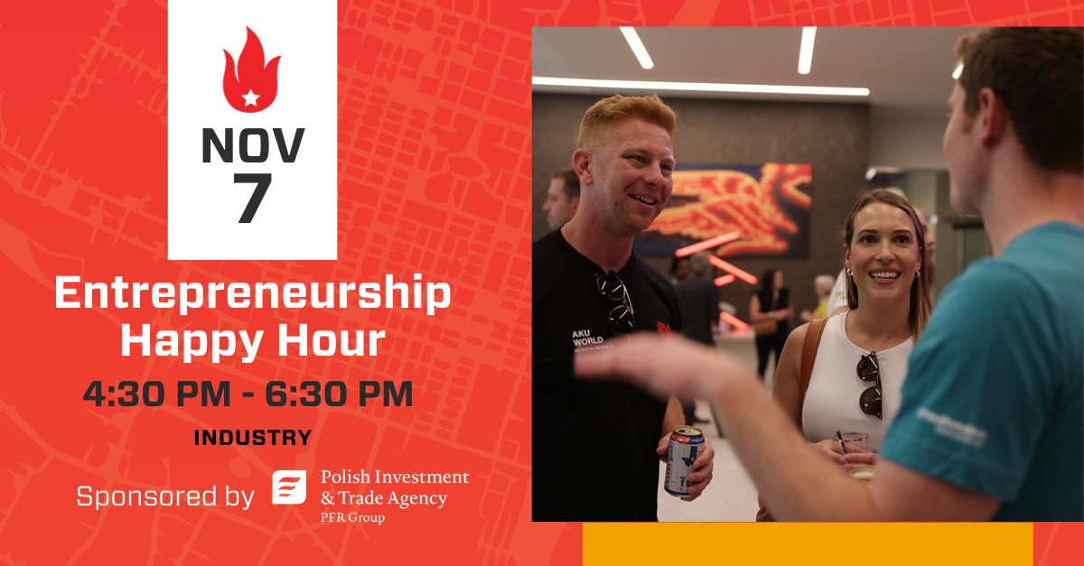 Join us at #ATXStartupWeek's Entrepreneurship Happy Hour, sponsored by @PAIH_pl, and step into the future of entrepreneurship, connect with those who dream big, and supercharge your business goals! 📅 Date: Tuesday, November 7th ⏰ Time: 4:30 PM - 6:30 PM 📍 Location: Industry