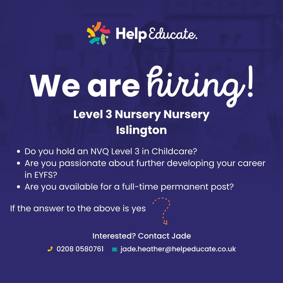 'Exploring Fresh Opportunities in Early Years Education?'

'If so, we might have the ideal opportunity for you!' 

#NurseryNurse #EarlyChildhoodEducation #EarlyYears #ChildDevelopment #NurseryLife
#EarlyYearsLearning #EarlyChildhoodDevelopment #NurseryWorld #HelpEducate