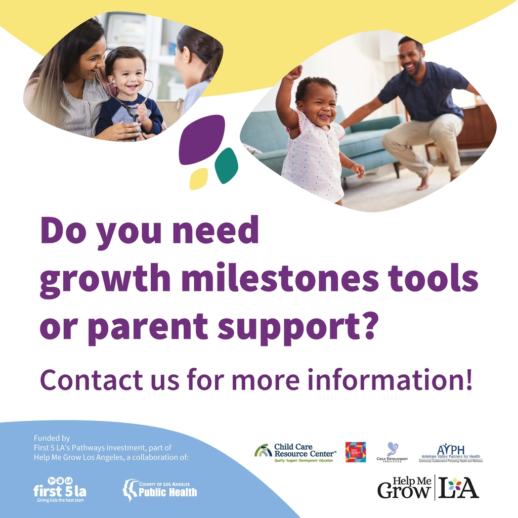 #ParentHack Each child's milestones achievements will be unique to them. If you want to learn more about growth milestones, community resources, and early developmental services visit our #HelpMeGrowLA page to submit a self-referral form and get connected. l8r.it/AVTg