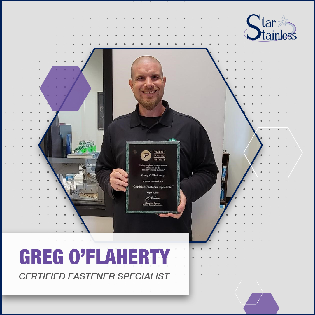 STARStainlessCo's tweet photo. Greg O'Flaherty passed the Certified Fastener Specialist class in Chicago. Congrats Greg - we can't wait to see you continue to advance the fastener and manufacturing industries! https://t.co/5CqhBuBlWB