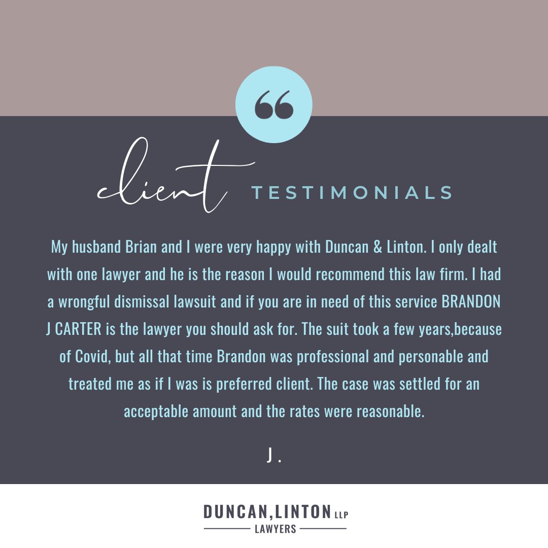 DuncanLinton's tweet photo. We work closely with each of our clients to ensure all obligations are met, risks are minimized, and the rights of the parties are protected.

Contact us online to protect your workplace rights.
https://t.co/1KXX8o465D

#employmentlaw 
 #employees
#waterloo https://t.co/QK8bmsBYyc