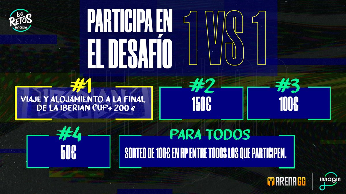 ⚔️¡Acepta los Retos Imagin de <a href="/imaginersapp/">imagin</a>!

Apúntate al segundo torneo 1vs1 en el Abismo de los lamentos. ¡Hay hasta 600 € en premios para los ganadores!

¡Tienes hasta el 4 de noviembre para apuntarte!

arenagg.com/es/competition…