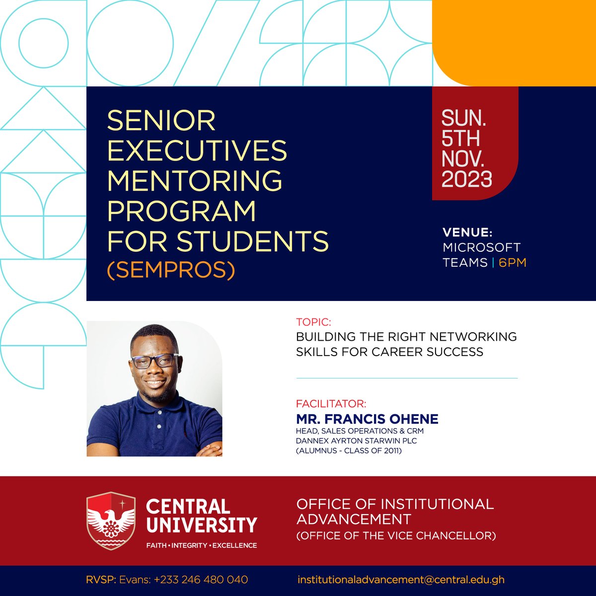 centralunivgh's tweet photo. #SemPros, an initiative of Central University’s Office of Institutional Advancement (OIA), is a 4-week extracurricular initiative aimed at providing students with invaluable guidance and mentorship from accomplished senior executives across various industries. https://t.co/YeolkDZAhs