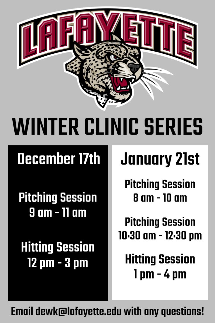Lafayette_SB's tweet photo. Save the date future ‘pards!!! Registration will be open TOMORROW for Lafayette Softball’s Winter Clinic Series! Watch out for another post when registration is live. We look forward to seeing you all there! #RollPards https://t.co/vS769aCxTS