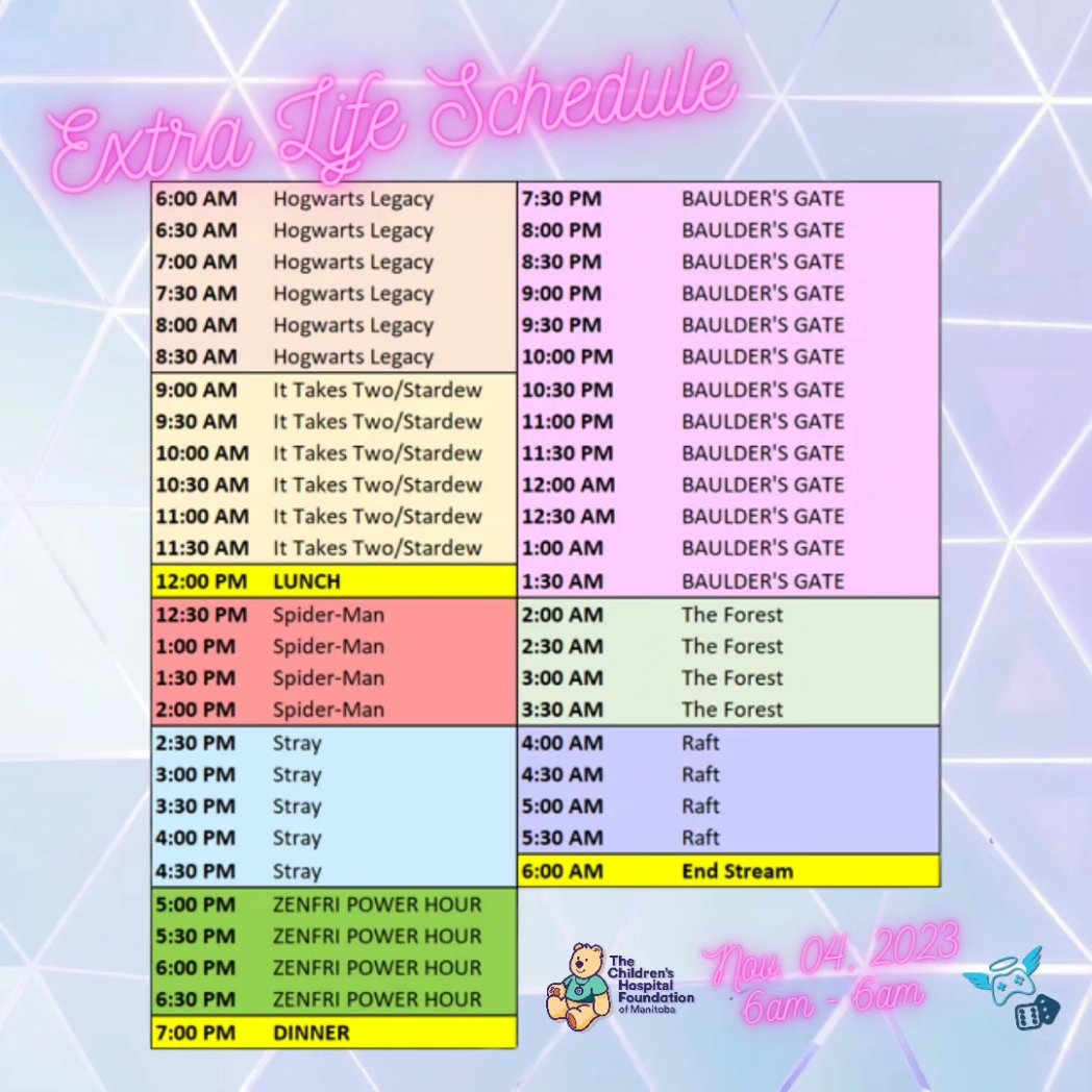 k3ls_86's tweet photo. It's #EXTRALIFE time again!

I've got a rough schedule set which includes another ZenFri Power Hour!

From 5pm-7pm @ZenFri will be matching donations up to $1000 CAD!

Tune in and donate if you're able!

https://t.co/7mYYKkaaVD

@CHFManitoba @ExtraLife4Kids https://t.co/7PruAytPRB