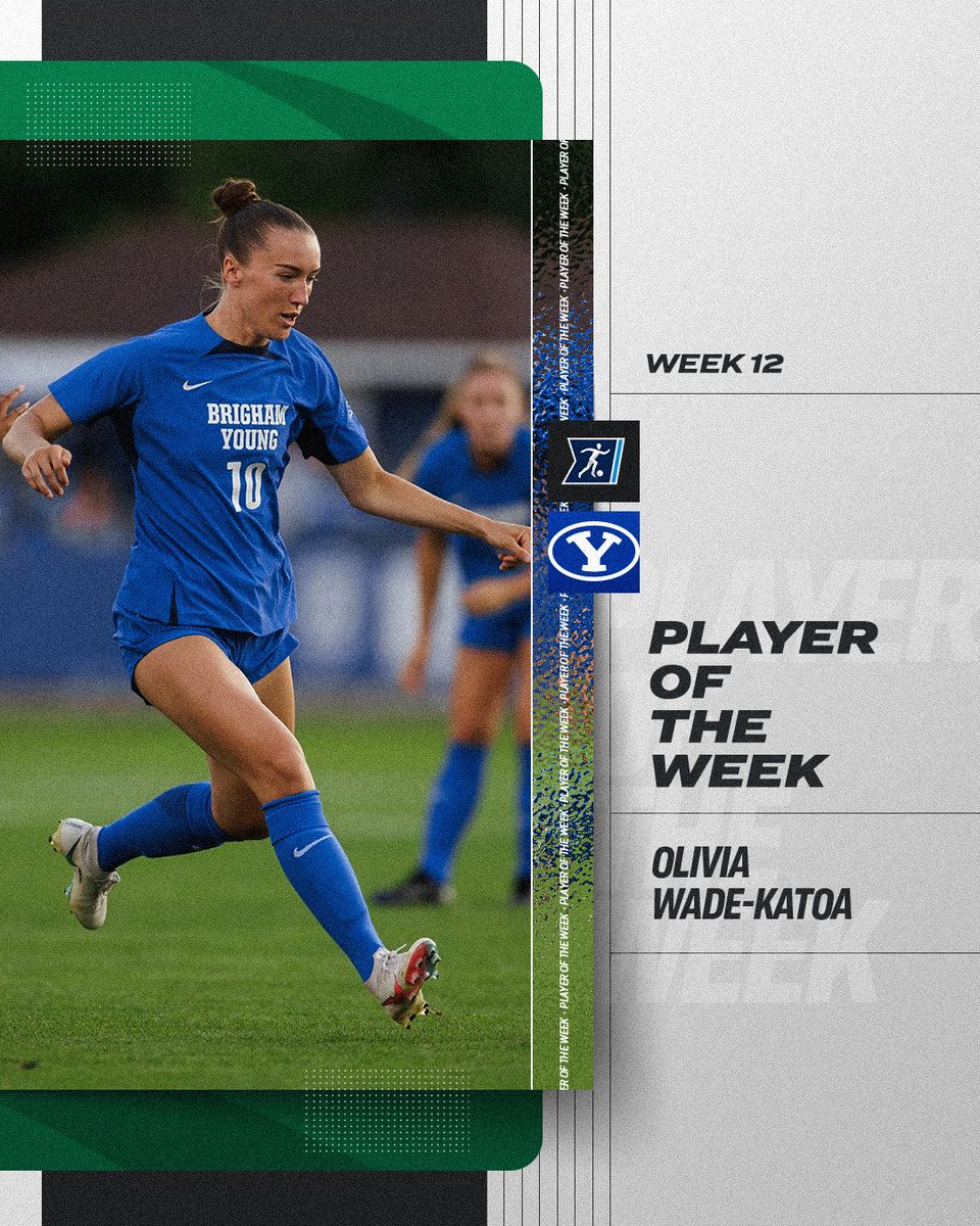 NCAASoccer's tweet photo. 🔵 𝐏𝐥𝐚𝐲𝐞𝐫 𝐨𝐟 𝐭𝐡𝐞 𝐖𝐞𝐞𝐤 😼

Olivia Wade-Katoa is this week's NCAA Player of the Week after her incredible week of play in the @Big12Conference tournament! 👀

#NCAASoccer x @byusoccer_w https://t.co/PmJlgBfhS1