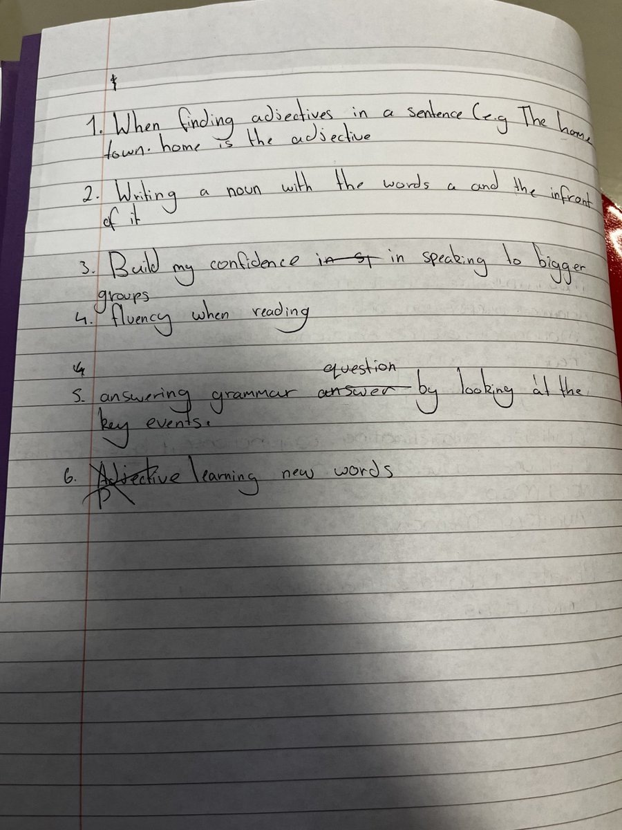 Some of our Year 6's in the language provision have been thinking about what they want to get even better at with language and communication. It's great to see them so empowered and insightful. This was completely unprompted. The power of #childcentred therapy over many years🗣️