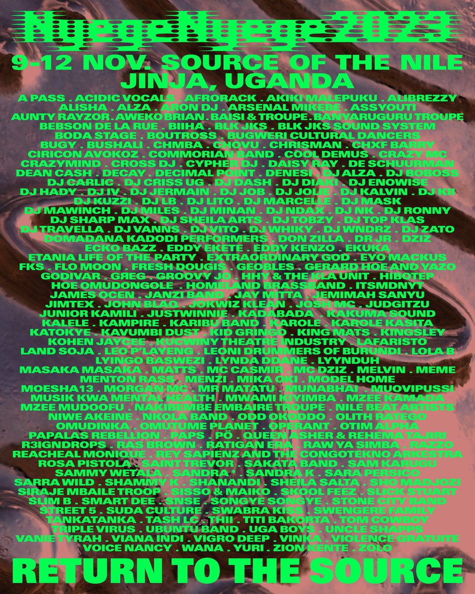 Nyege Nyege 10th anniversary (@nyegenyegefest) on Twitter photo "There's festivals, and then there's Nyege Nyege" <a href="/boilerroomtv/">BOILER ROOM</a>
One week to go till this monumental edition at Source of the Nile, celebrating diversity, music, roots, culture and an everlasting sense of wonder. #Nyege23 "There's festivals, and then there's Nyege Nyege" <a href="/boilerroomtv/">BOILER ROOM</a>
One week to go till this monumental edition at Source of the Nile, celebrating diversity, music, roots, culture and an everlasting sense of wonder. #Nyege23