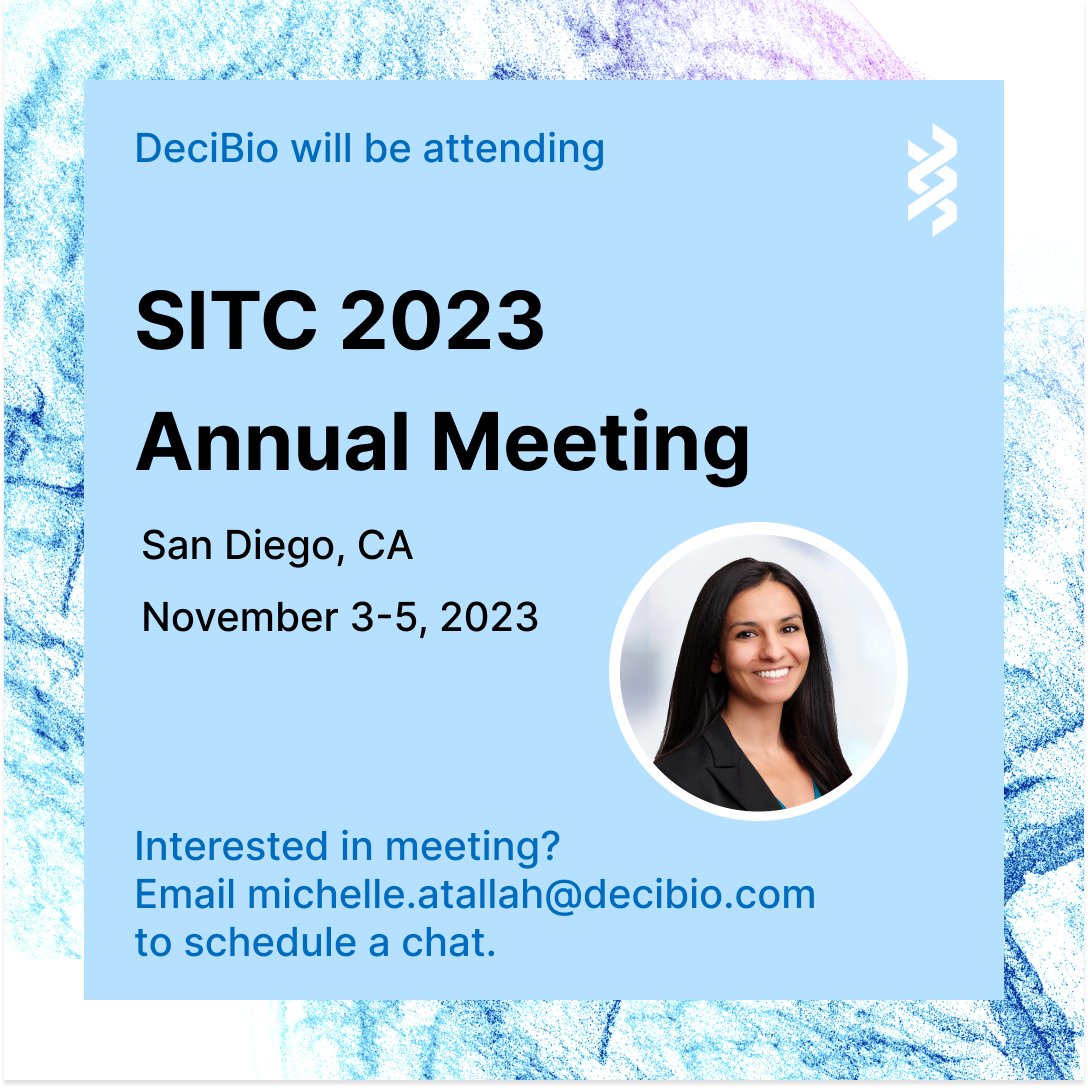 DeciBio will be attending #SITC2023 this weekend to delve into the forefront of precision health and cancer immunology. Connect with us to spark insightful conversations and explore the future of innovative healthcare solutions! 
#SITC23 #PrecisionMedicine