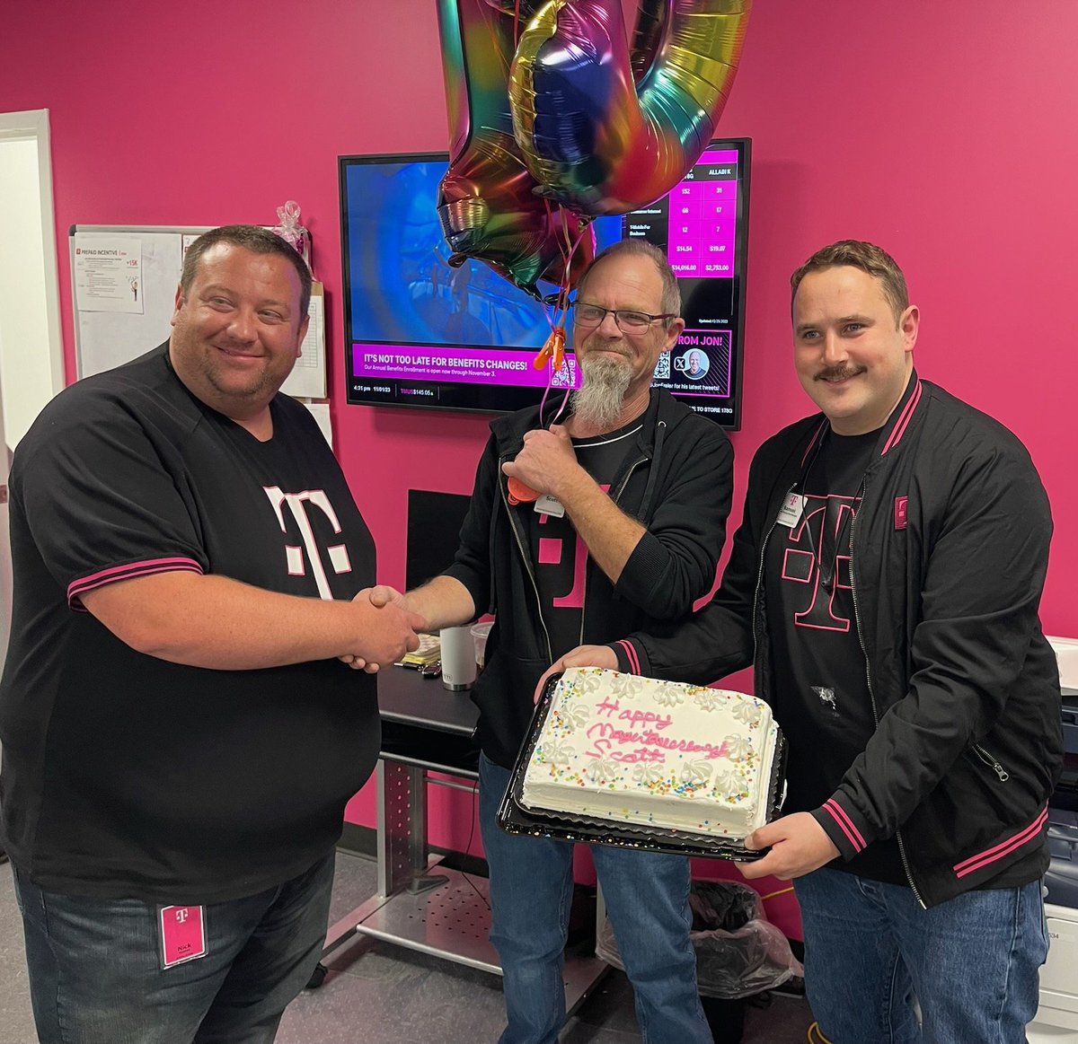 SamHotham1's tweet photo. Thank you, Scott, for 15 years of dedication and providing countless amazing experiences for our customers and teams! I am grateful for all that you do! Happy #magentaversary https://t.co/A98KJMFBUe