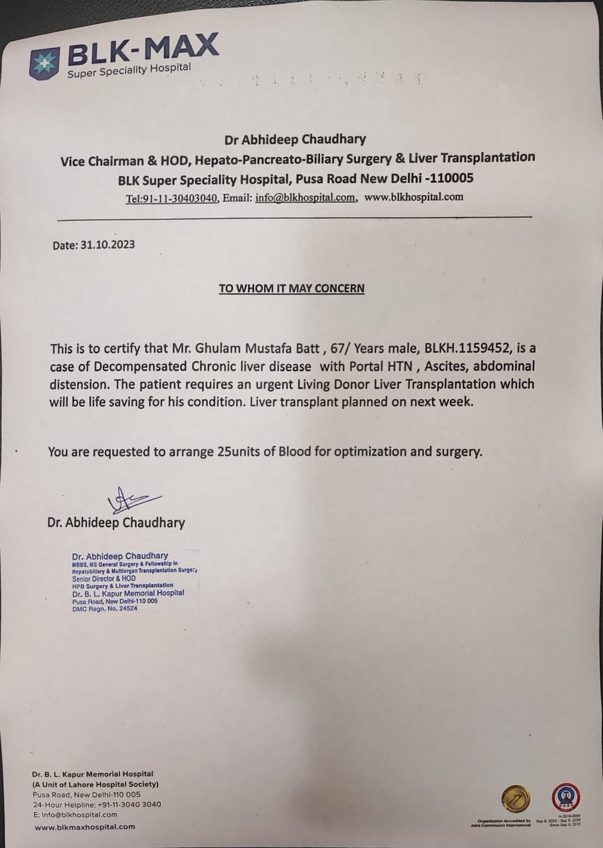 milligazette's tweet photo. Urgently required 25 blood units other than AB+ive  for my father Liver Transplant at New Delhi, BLK MAX Super Speciality,  Pusa Road . If anyone have contact person in delhi who can donate blood do message or call me on my mb no.   Mehboob Mustafa  9419125111, 7006241614 https://t.co/uCmtGyPi7o