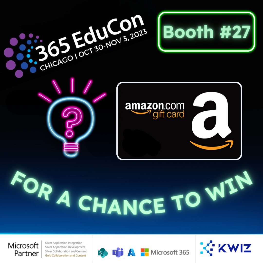 Participate in our exciting trivia game and stand a chance to win an awesome Amazon gift card! 🎉

🗓️ Date: Today! 📍 Location: Booth 27, 365Educon Chicago 

See you soon! 👋

#365educon #educon #m365 #sharepoint #educonchicago #sharepointonline #sharepoint