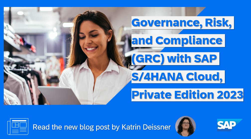 🛍️This blog post by <a href="/DeissnerKatrin/">KatrinDeissner</a> illustrates selected highlights in the area of #Governance, #Risk, and #Compliance (#GRC) with <a href="/SAP/">SAP</a> #S4HANA #Cloud, #private edition 2023.  Learn more here! <a href="/SAPCloudERP/">SAP Cloud ERP</a> 

imsap.co/6013umLiL