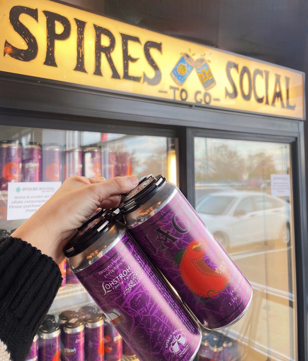 SpiresSocial's tweet photo. "๐ack" Pumpkin Ale is canned and ready to go! Happy Hour is 3-6. Stop in for a pint and grab a 4-pk #togo ๐ค
โข
โข
โข
#pumpkinale #togobeer #cans #craftbeer #beerinspires #beerstagram #supportlocal #localcraftbeer #cbus #cbushappyhour #drinkup #beer https://t.co/iIpPQT8o5n