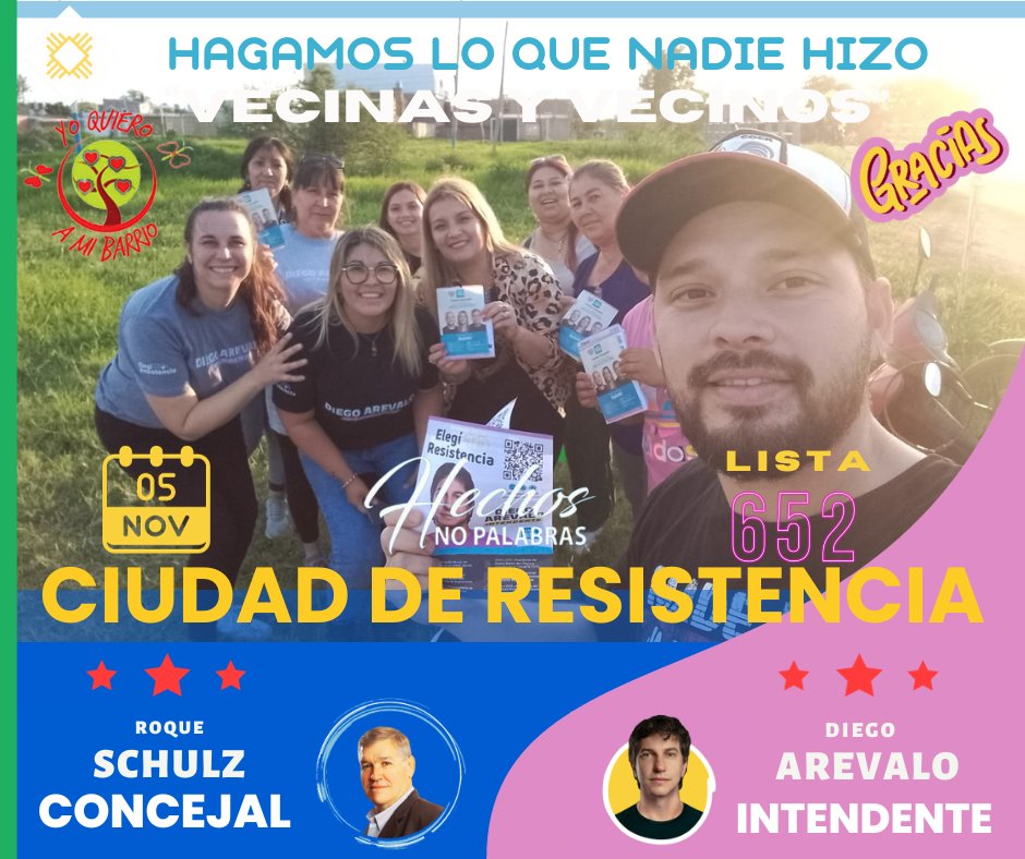𝐌𝐔𝐂𝐇𝐀𝐒 𝐆𝐑𝐀𝐂𝐈𝐀𝐒 𝐀 𝐋𝐎𝐒 #Vecino y #VECINAS 𝐏𝐎𝐑 𝐄𝐋 𝐀𝐏𝐎𝐘𝐎 𝐀 <a href="/DiegoArevalo_ok/">Diego Arevalo</a> #INTENDENTE

❤️𝐄𝐋 05 𝐃𝐄 𝐍𝐎𝐕𝐈𝐄𝐌𝐁𝐑𝐄, te pedimos tu voto para poder tener 𝐋𝐀 𝐂𝐈𝐔𝐃𝐀𝐃 𝐃𝐄 #𝐑𝐄𝐒𝐈𝐒𝐓𝐄𝐍𝐂𝐈𝐀 𝐐𝐔𝐄 𝐓𝐎𝐃𝐎𝐒  𝐒𝐎Ñ𝐀𝐌𝐎S #𝐋𝐈𝐒𝐓𝐀 652