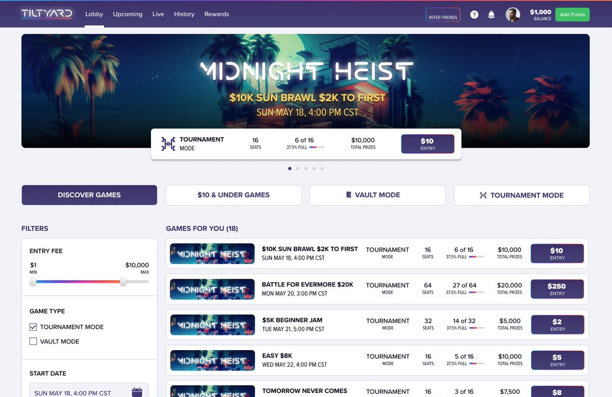 Competitive on-chain gaming

Play <a href="/midnight__heist/">Midnight Heist</a> on Tiltyard in January 2024