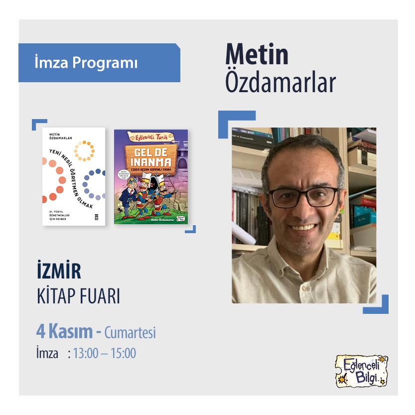 Cumartesi günü İzmir Büyükşehir Belediyesi tarafından organize edilen İZKİTAP FUARI'nda imzada olacağız inşallah. Çayımız ve sohbetimiz mevcuttur. Bekleriz efendim.