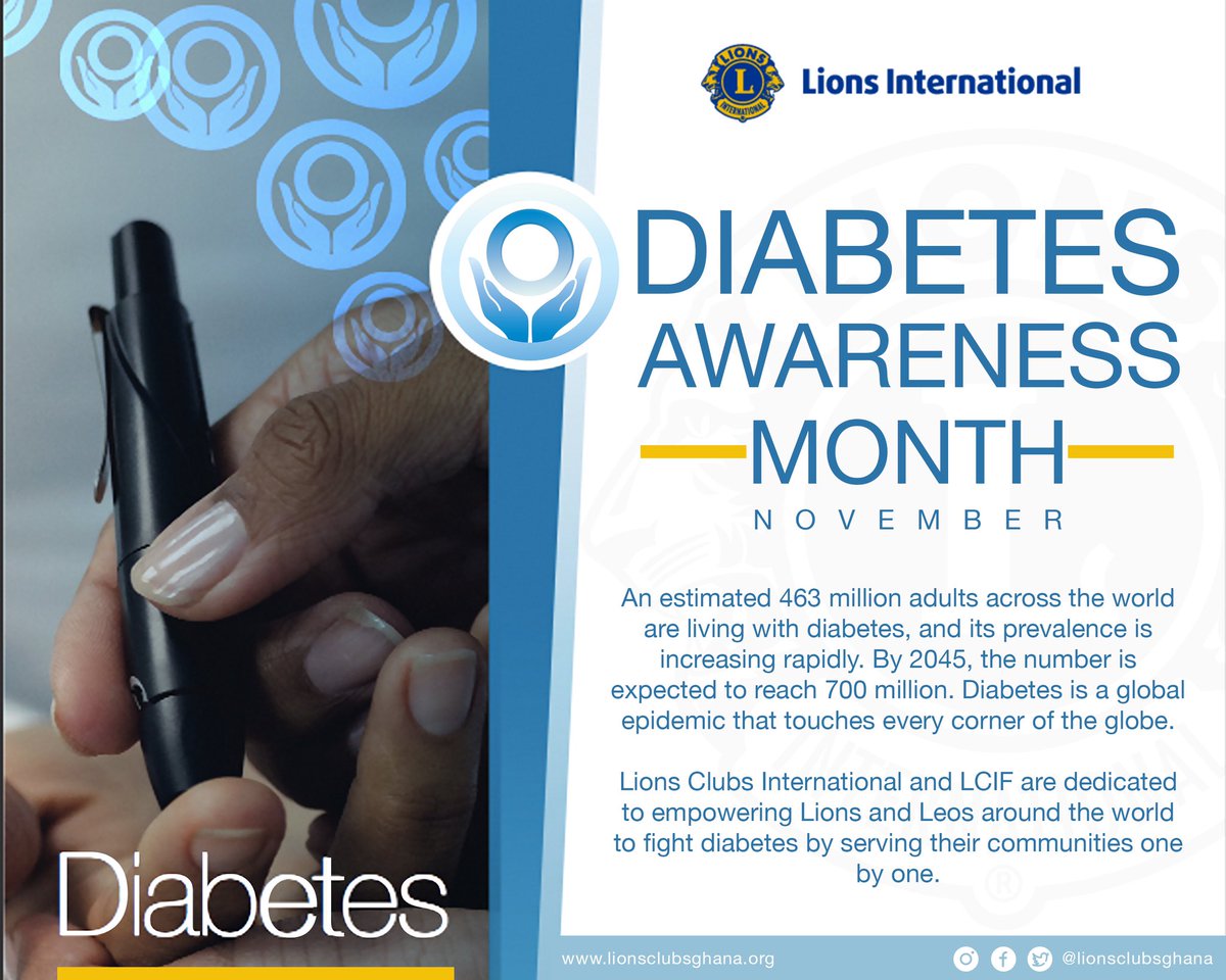 AccraMetroLC's tweet photo. There’s a compelling reason global awareness days and months exist. In the case of diabetes, that reason is twofold: stemming a worldwide epidemic and saving lives. 
Join the fight against diabetes. 

#diabetesawareness 
#lionsinternational 
#district418
#ghana https://t.co/TLko2uMMXS