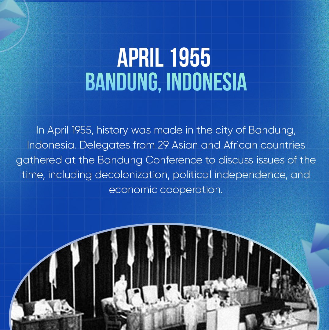 namyouthorg's tweet photo. The next post within our series entitled "#History of the Non-Aligned Movement" is dedicated to the #Bandung Conference! 🤩
This conference was the precursor to the formation of #NAM and witnessed the adoption of #BandungPrinciples that continue to guide the work of NAM.
Stay tuned for our future posts featuring historical moments on the timeline of NAM and let's progress on this informative #journey together! 🙌
#BandungConference #NAM2023 #NAMYouthVision #conference