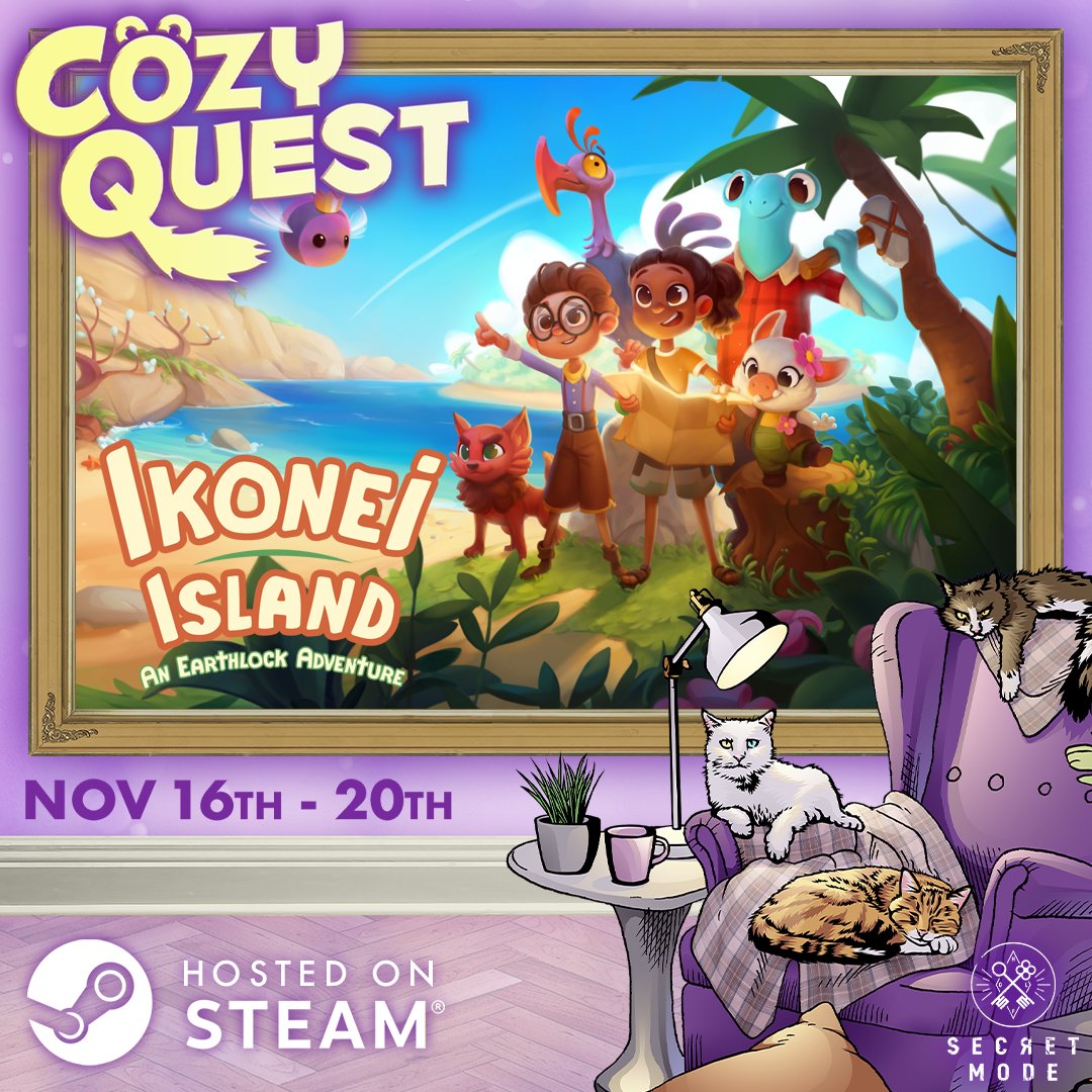 We are super happy to say we are part of Cozy Quest Steam Festival by @WeAreSecretMode! 🏝️

From November 16th till 20th it's time to get cozy!  🍵

Be sure to check out the other games joining us as part of #CozyQuest