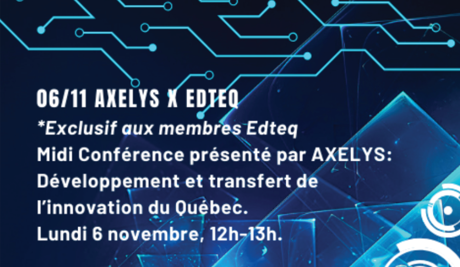 Événement exclusif aux membres Edteq 📣
MIDI-CONFÉRENCE LUNDI 6/11

🚀 Présentation d'<a href="/axelysQC/">Axelys</a>  :
Mission, société et culture.
Programmes de financement.
Parcours de l'entrepreneuriat scientifique.
Et bien plus !

edteq.ca/evenements/

<a href="/Conseilinno_qc/">Conseil de l'innovation du Québec</a> #edtech #EduTIC