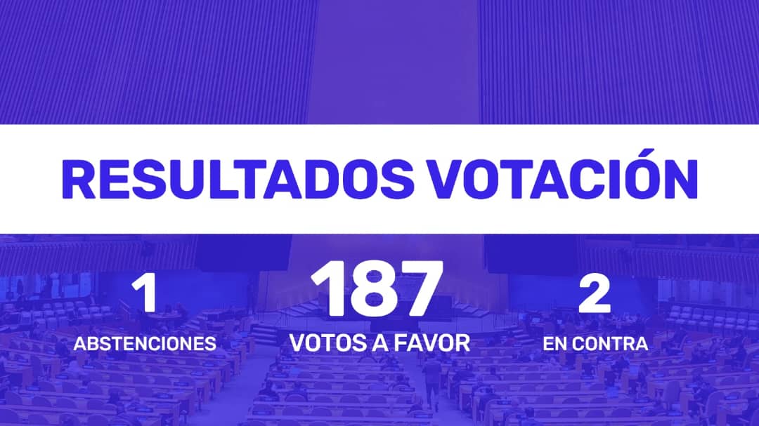La ONU  contra EE.UU: eso solo lo logramos los cubanos! Otra victoria para nuestro pueblo que todos los días libra una batalla por resistir y por la vida. Orgullosa de ser cubana, y porque no puedo olvidarlos ni un mnto, insisto #FreePalestine