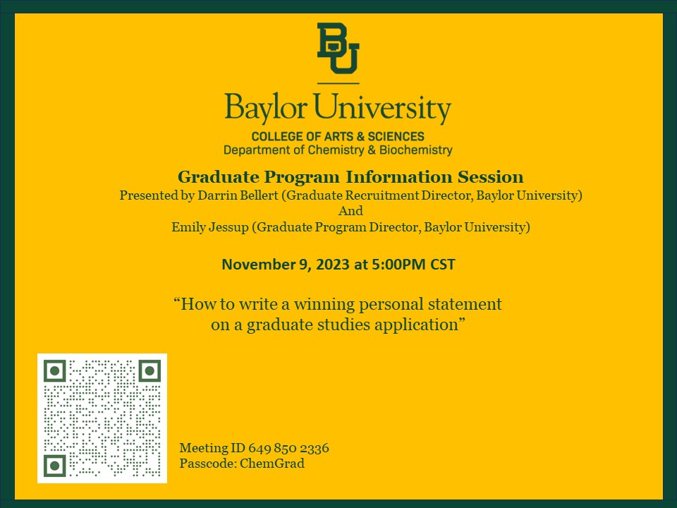 Join us for a Graduate Program Info Session on November 9th! baylor.zoom.us/j/6498502336?p…