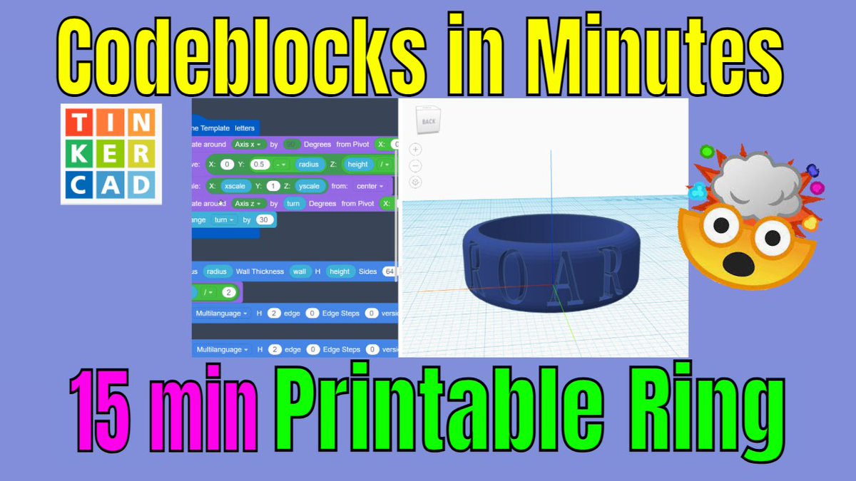 HLtinkercad's tweet photo. Hey #Teachers! Use #Tinkercad #Codeblocks to make an adjustable 3D Printable ring. Simple steps, chapters, and visual clues make it great for classroom use. #STEM
Watch Now: https://t.co/NSZmUdcOq8 https://t.co/zYsrfujJvc
