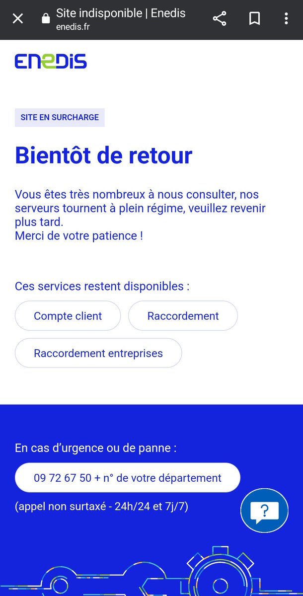 emmanbross's tweet photo. C'est quand même bancal de faire un site pour informer des coupures, et de n'avoir pas dimensionné ce dernier pour une forte affluence en cas de problème... Le numéro, n'en parlons pas, il ne mène à rien... #enedis #Ciaran #normandie https://t.co/rYc3pcWgmI