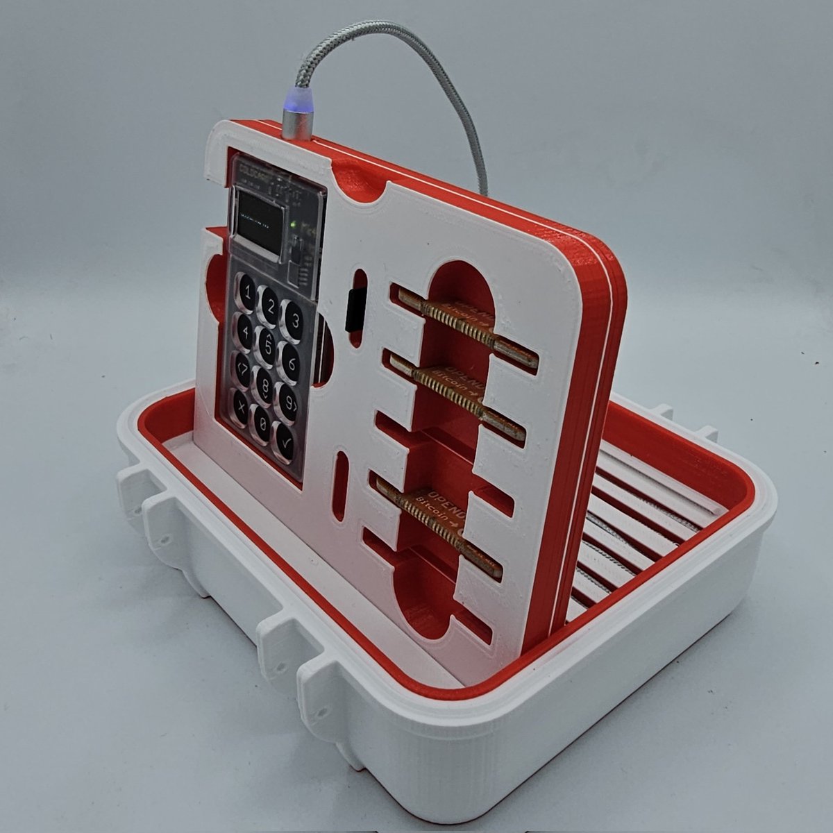 BitcoinManor's tweet photo. So @BTCsessions Halloween is over and Christmas is coming. We're working on some Christmas cheer in the shop for the @COLDCARDwallet MK4 peeps looking for a Cold 🥶 Storage Box 📦  to store their goods. Work in progress, but here's  a little sneak peek! https://t.co/DU5R4aOeUH