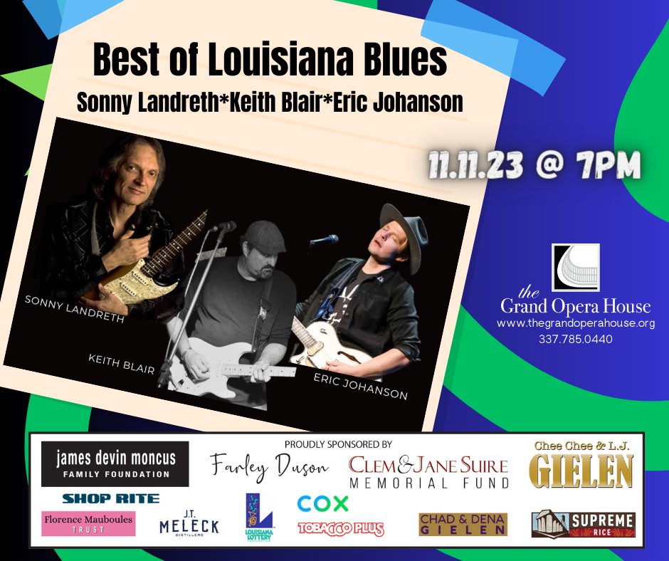 CrowleyOpera's tweet photo. Not much is better than Louisiana Blues.  A few of our very best take the stage next Saturday, November 11th @ 7PM.   337-785-0440 or https://t.co/IRRRoifwh0 for tickets. https://t.co/IpMXbc3jkB