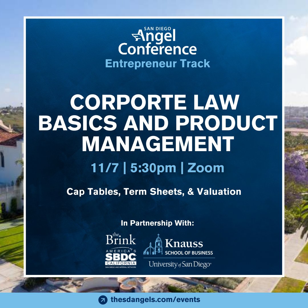 Attend Corporate Law Basics and Product Management on 11/7 to learn more about legal structure, articles of incorporation, employee law, contracts, financial instruments, budgeting, and more! To register for this event, visit hubs.ly/Q026Wclg0