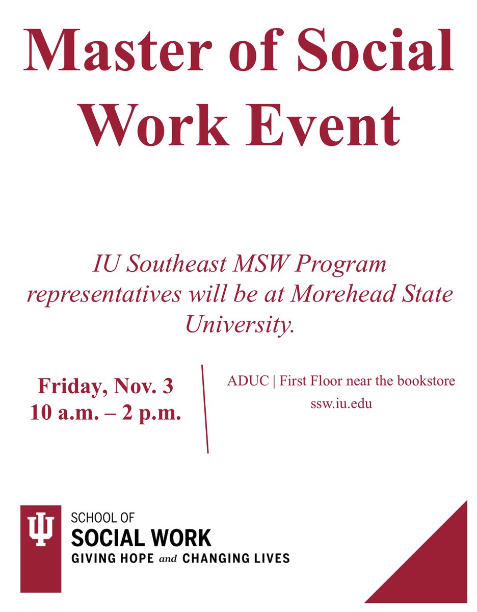 Considering a Masters in Social Work? 📖
Stop by ADUC (1st floor) tomorrow, November 3rd, anytime from 10 am - 2 pm!
