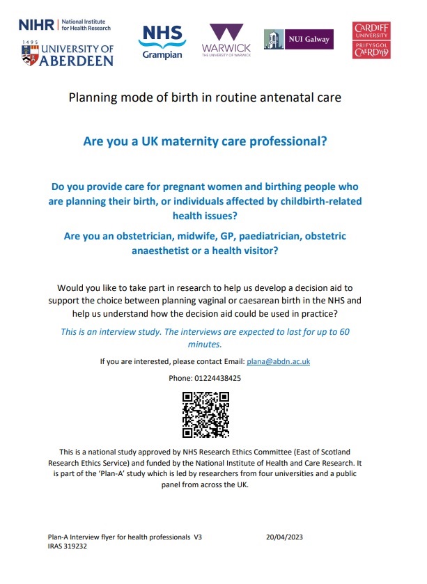 GPs have unique insight into short & long-term impacts of mode of birth. The Plan-A study team would love to get your perspective! Please consider volunteering for interview for this @NIHRresearch aiming to improve birth planning in routine antenatal care. Retweet pls @GP_CPC