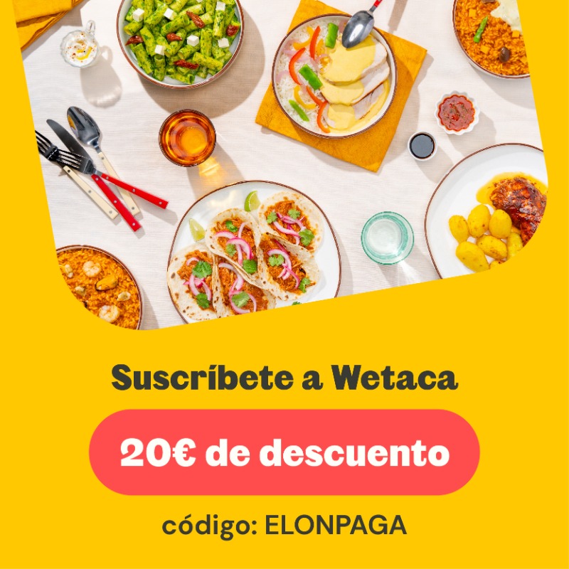 wetaca's tweet photo. Ahí van 20 euros para comer bien toda la semana. Tápers que están riquísimos con ingredientes naturales y sin renunciar al sabor que te mereces. Suscríbete y come por menos de 3€ al día con el código “ELONPAGA”. Te va a gustar fijo, pero si no, puedes cancelar.