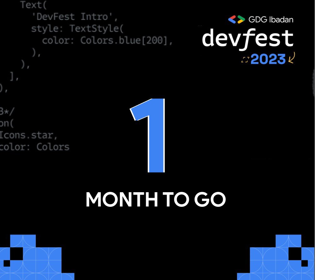 gdgibadan's tweet photo. We’re counting down!! 🎉

It’s officially a month to Devfest Ibadan 2023, and we can’t wait to host everyone. 

Have you secured your spot yet? If not, register here:

https://t.co/rU5bUjlXLj https://t.co/Ur1ECIwe3N