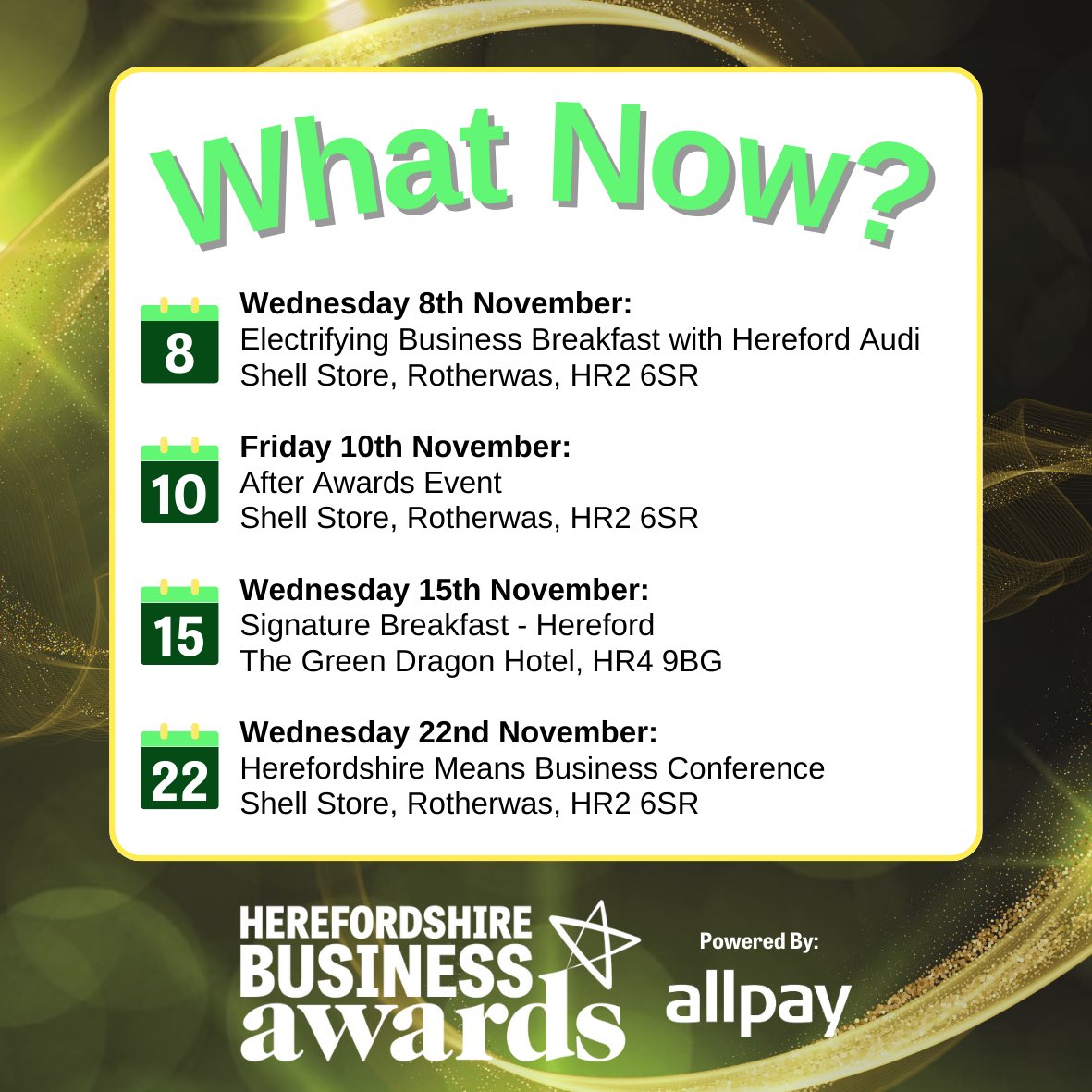 Finalist or Winner but not sure what to do next? ✨

Here’s some upcoming events for you to harness your amazing achievements…

#hereford #herefordshire #hereba #hmbiz